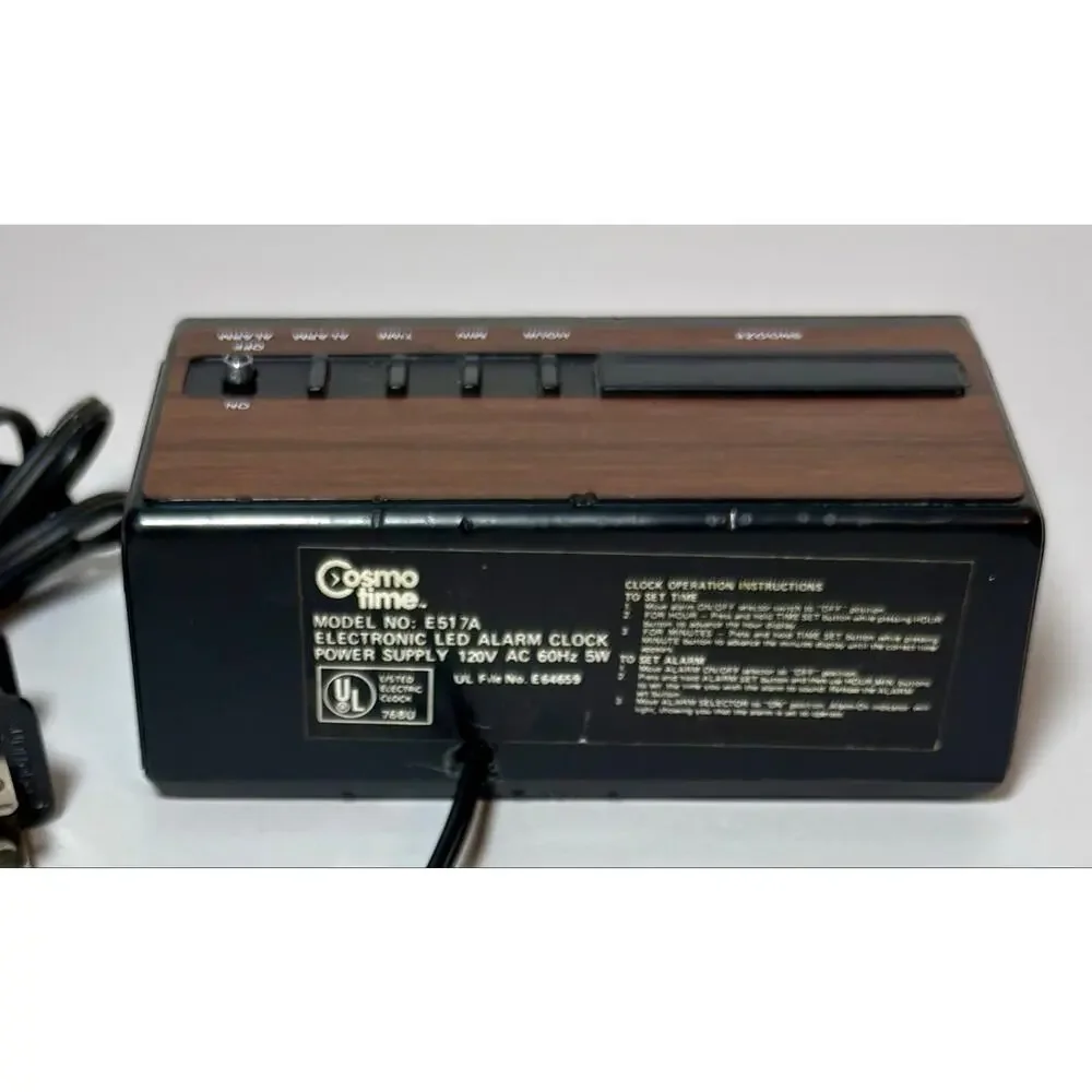 Vintage Cosmo Time E517A Alarm Clock Wood Grain, Alarm Works test and working